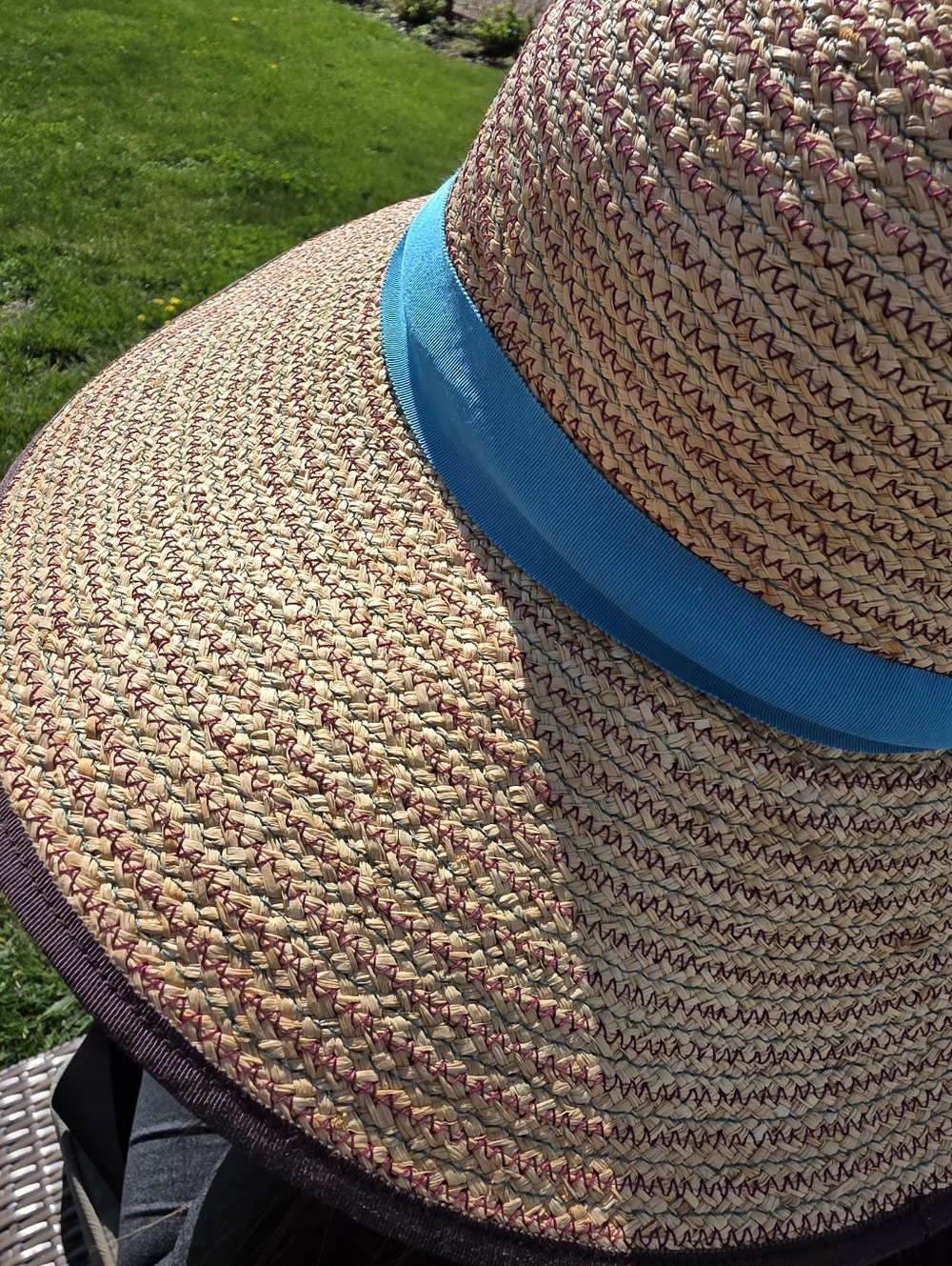 Lola Hats Women’s Wide Brim Straw Sun Hat with Blue Ribbon, Nwt - Picture 2 of 5